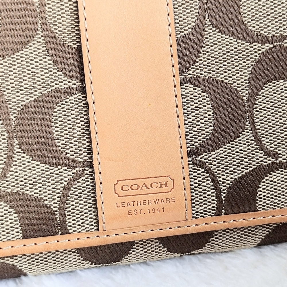 😍 Vintage Y2K Coach Hampton Khaki Signature Stripe Compact Clutch Wallet - Picture 3 of 12